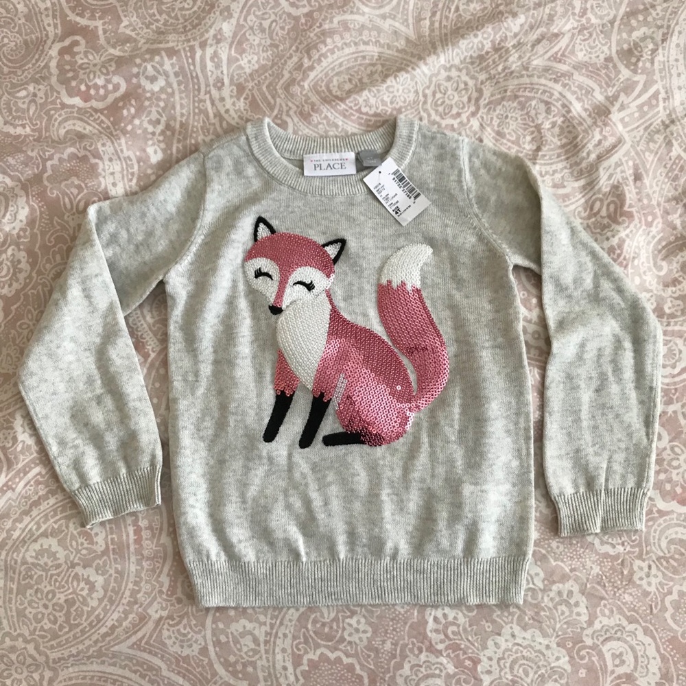 NWT girls children’s place sequin fox sweater